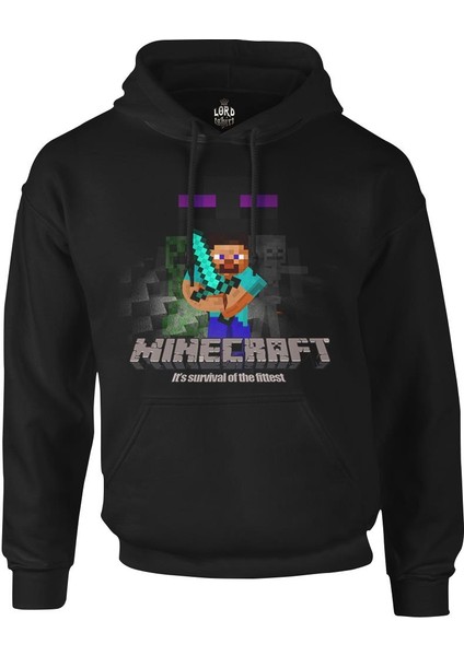 Minecraft - Survival Of The Fittest Siyah Erkek Fermuarsız Kapşonlu