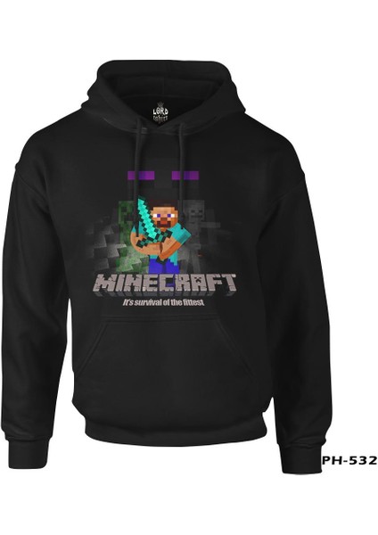 Minecraft - Survival Of The Fittest Siyah Erkek Fermuarsız Kapşonlu