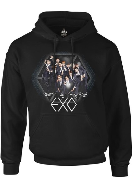 Exo - Group Siyah Erkek Fermuarsız Kapşonlu