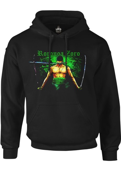 One Piece - Zoro Siyah Erkek Fermuarsız Kapşonlu