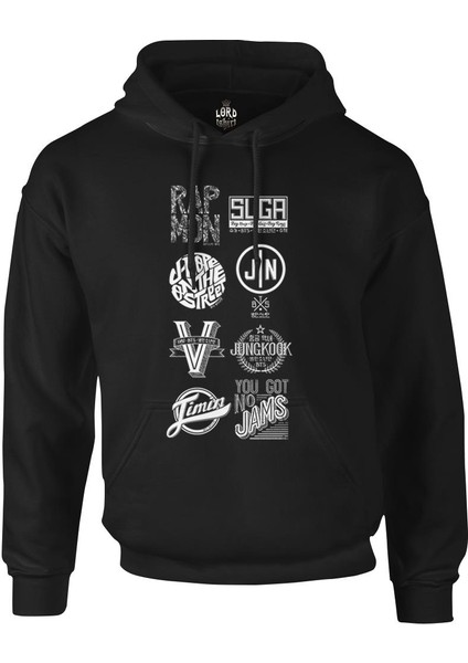 Bts - Logo Siyah Erkek Fermuarsız Kapşonlu