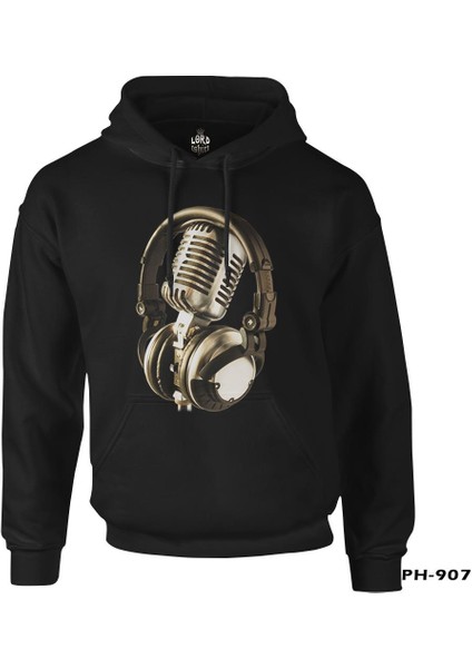 Microphone & Headphone Siyah Erkek Fermuarsız Kapşonlu