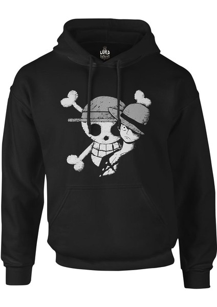 One Piece - Luffy Straw Hat 4 Siyah Erkek Fermuarsız Kapşonlu