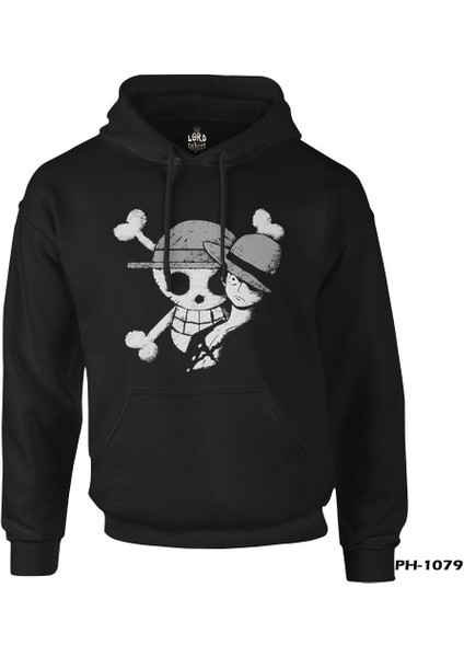 One Piece - Luffy Straw Hat 4 Siyah Erkek Fermuarsız Kapşonlu