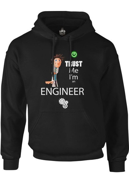 Trust Me I'm An Engineer Siyah Erkek Fermuarsız Kapşonlu