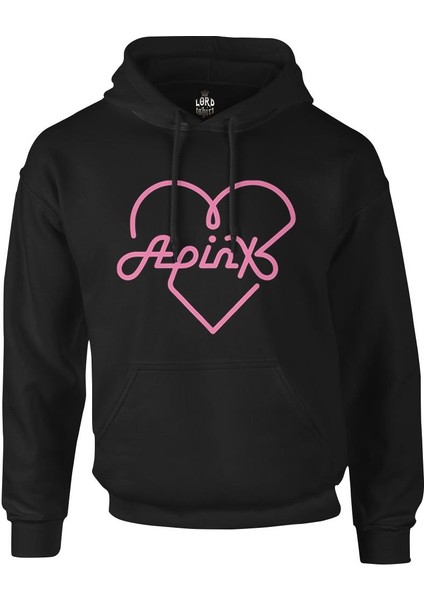 Apink - Logo Kalp Siyah Erkek Fermuarsız Kapşonlu