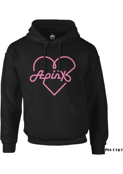 Apink - Logo Kalp Siyah Erkek Fermuarsız Kapşonlu