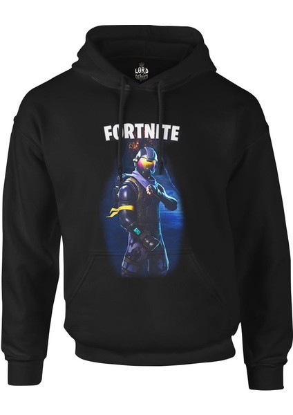 Fortnite - Data Siyah Erkek Fermuarsız Kapşonlu