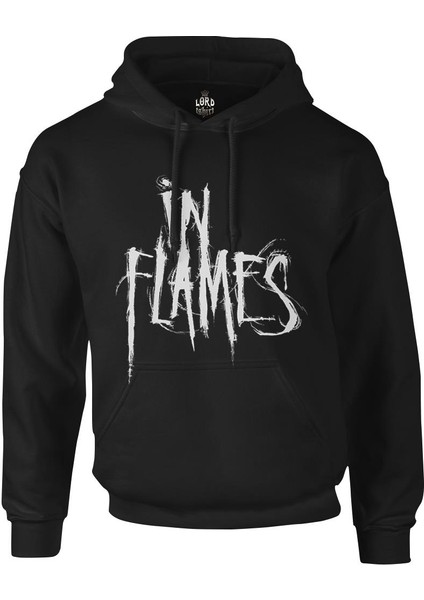 In Flames - Logo Siyah Erkek Fermuarsız Kapşonlu