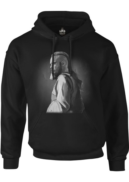 T-Shirt Vikings - Ragnar Siyah Erkek Fermuarsız Kapşonlu