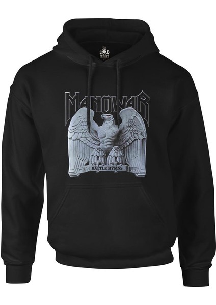 Manowar - Logo Siyah Erkek Fermuarsız Kapşonlu