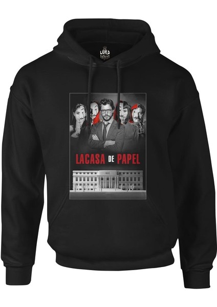 La Casa De Papel - Team Siyah Erkek Fermuarsız Kapşonlu