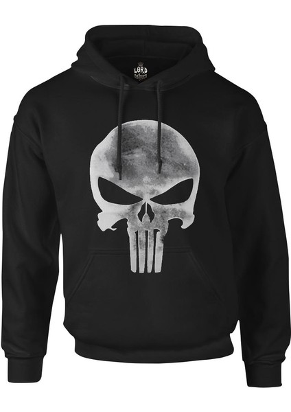 Punisher - Logo Siyah Erkek Fermuarsız Kapşonlu