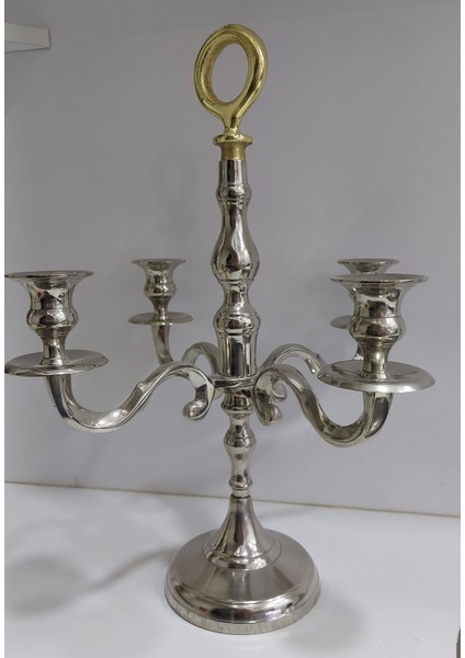 4 Kollu Metal Gümüş Renk Şamdan Boy 44 cm En 38 cm