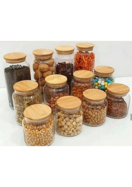 12'li Bambu Kapaklı Cam Vakumlu Kavanoz SETI_1300,800,500CC