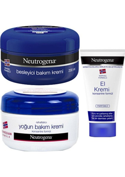 Besleyici Bakım Kremi 200 ml + Neutrogena Yoğun Bakım Kremi 200 Ml+ Neutrogena El Kremi Parfümlü 50 ml