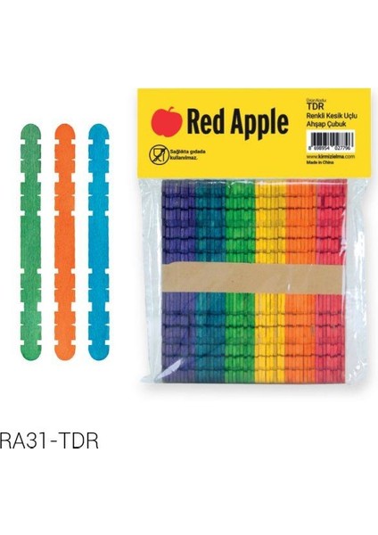 Red Apple Renkli Kesik Uçlu Ahşap Çubuklar Abeslang 1 Paket