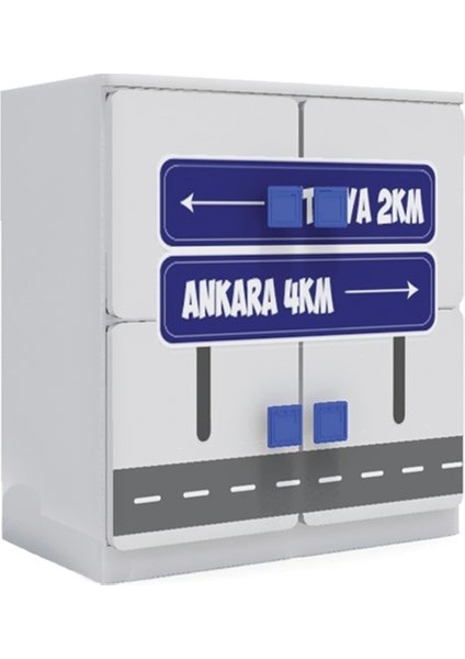 4 Kapaklı Çocuk Odası Anaokulu Kreş Dolap Şehir Temalı
