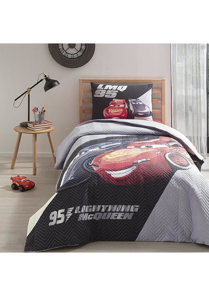 Cars LMQ95 Disney Lisanslı Lastikli Çarşaf Kapitone OUTLET Tek Kişilik Nevresim Takımı Gri