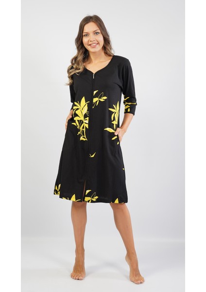 VİENETTA 105295-2690 BAYAN UZUN KOL FERMUARLI SİYAH EV ELBİSESİ