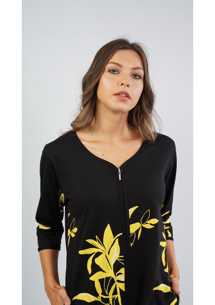 VİENETTA 105295-2690 BAYAN UZUN KOL FERMUARLI SİYAH EV ELBİSESİ modelleri