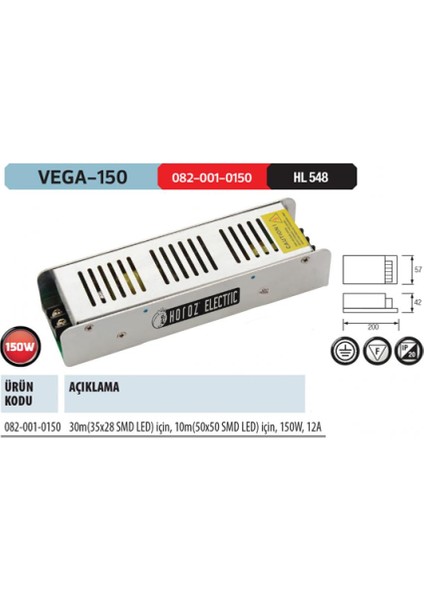 VEGA-150 12,5A Slim LED Trafo 150W