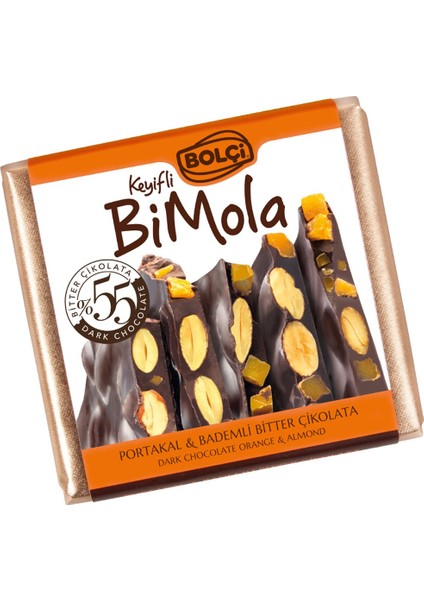 Bimola Portakal ve Bademli Bitter Çikolata 70 gr 6'lı Paket