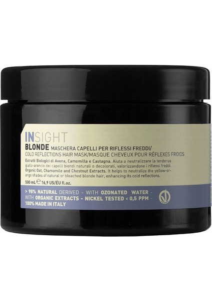 Blonde Soğuk Yansıma Veren Saç Maskesi 500 ml Doğal İçeriklerle Sarı Tonları Nötralize Eder