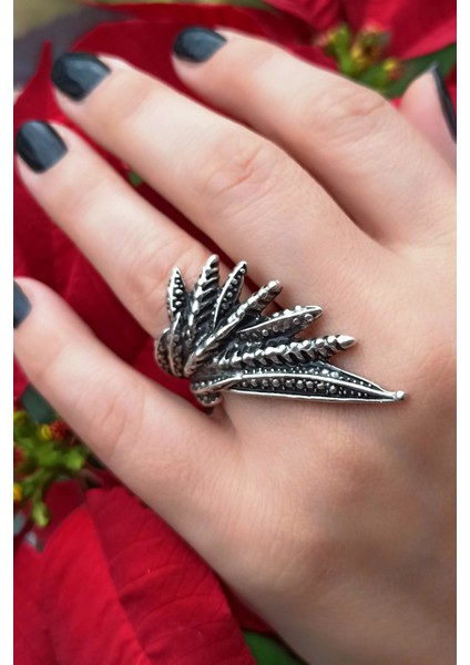Antik Gümüş Kaplama Yapraklar Şekilli El Yapımı Ayarlanabilir Yüzük