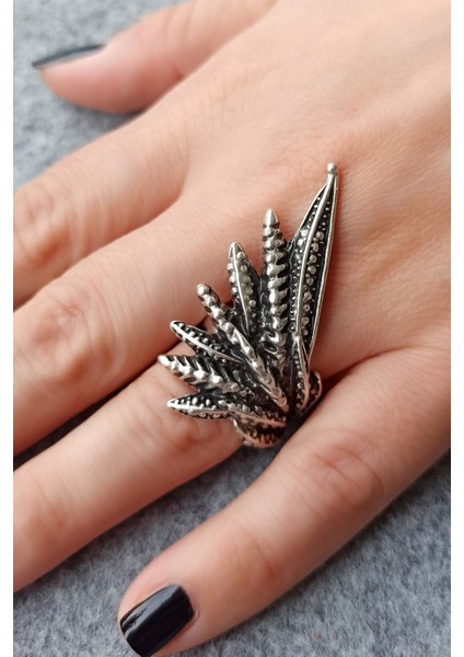 Antik Gümüş Kaplama Yapraklar Şekilli El Yapımı Ayarlanabilir Yüzük fiyatları