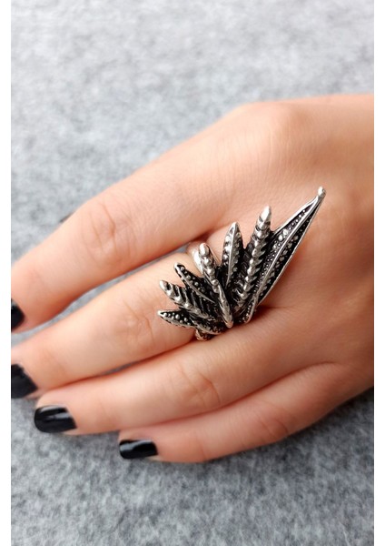 Antik Gümüş Kaplama Yapraklar Şekilli El Yapımı Ayarlanabilir Yüzük modelleri