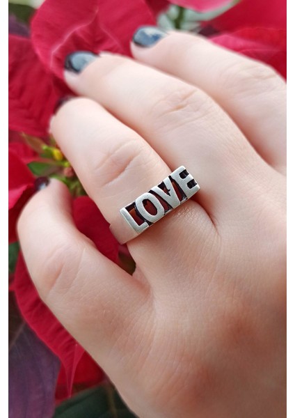 Antik Gümüş Kaplama Love Şekilli El Yapımı Ayarlanabilir Yüzük fiyatları