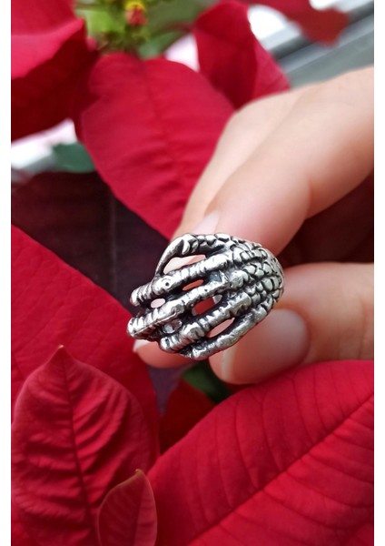 Antik Gümüş Kaplama Ejderha Eli Şekilli El Yapımı Ayarlanabilir Yüzük fırsatları