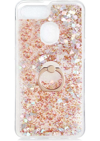 Oppo Ax7 Kılıf Yüzüklü Standlı Içi Hareketli Simli Sıvılı Gibsy Serisi