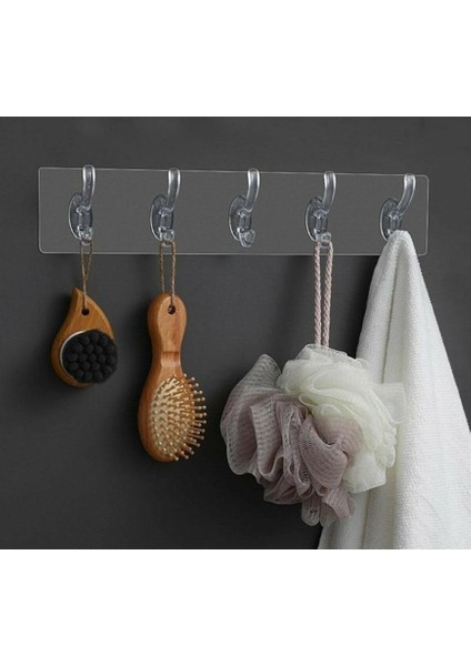 EminHome 5&apos;li Yapışkanlı Şeffaf Duvar Askısı Banyo Mutfak Düzenleyici