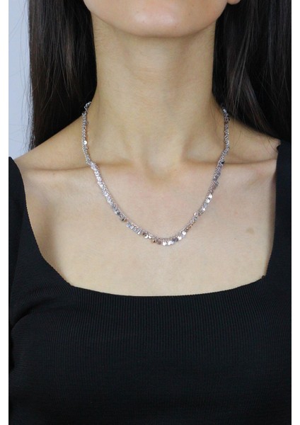 Pullu Zirkon Taşlı Rodyumlu Gümüş Kolye 7264