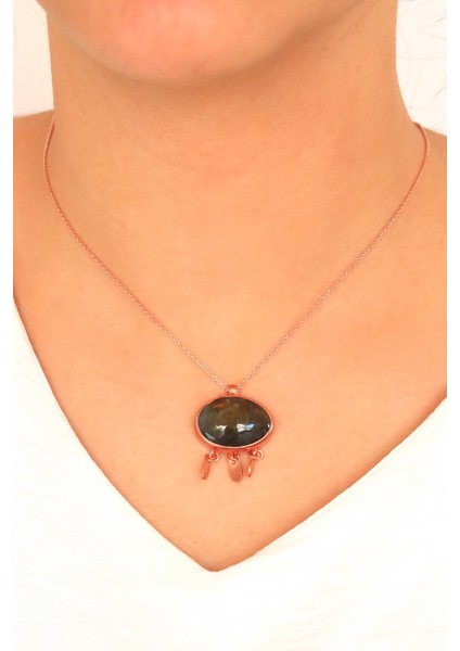 Has Taşlı Roslu Kadın Gümüş Kolye