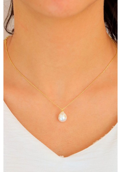 Inci Taşlı Altın Kaplama Gümüş Kolye