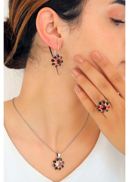 Zultanit Taşlı El Işçiliği Otantik Gümüş Üçlü Set