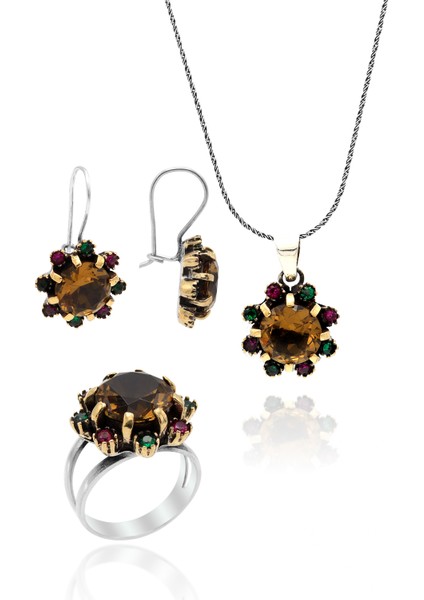 Zultanit Taşlı El Işçiliği Otantik Gümüş Üçlü Set fiyatları