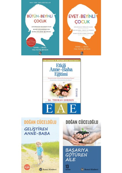 Diyojen Yayıncılık - Bütün Beyinli Çocuk + Evet Beyinli Çocuk / Daniel J. Siegel + Etkili Anne Baba Eğitimi + Geliştiren Anne Baba + Başarıya Götüren Aile / Doğan Cüceloğlu / 5li Kitap Seti