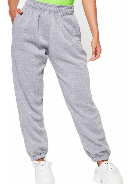 Mevsimlik Kumaş Elastik Bel Joggers Pantolon Eşofman Altı Gri