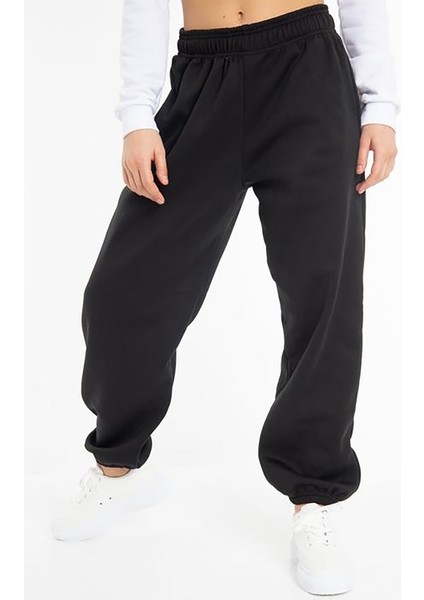 Unisex Mevsimlik Kumaş Elastik Bel Joggers Pantolon Eşofman Altı Siyah