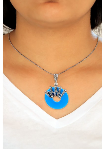 Firuze Taşlı Halka Tasarım Markazit Gümüş Kadın Kolye