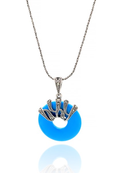 Firuze Taşlı Halka Tasarım Markazit Gümüş Kadın Kolye fiyatları