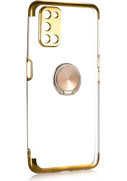 Oppo A52 Kılıf Yüzük Standlı Şeffaf Antrastik Kenar Renk Tasarımı