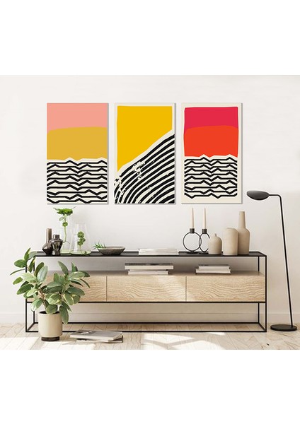 Bordosanat 45 x 75 cm 3'lü Soyut Set Dekoratif Duvar Kanvas Tablo