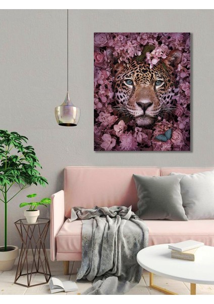 Bordosanat 60 x 75 cm Leopar Dekoratif Duvar Kanvas Tablo