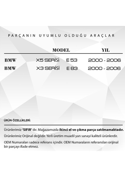 Bmw X5 Serisi E53, X3 Serisi E83 Için Sunroof Tamir Takımı - 12 Parça fiyatları