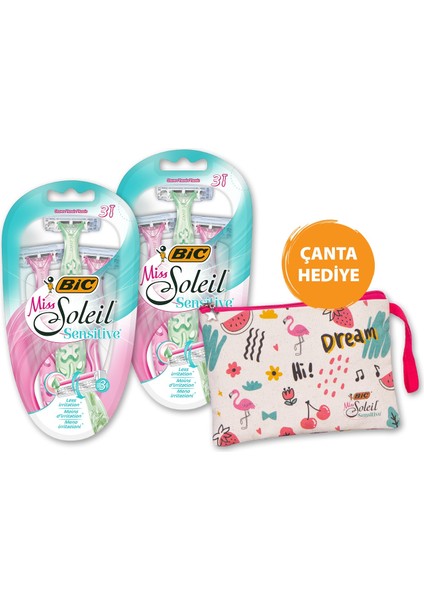 Miss Soleil Sensitive Bundle Kadın Tıraş Bıçağı Seti (3 Bıçak), Makyaj Çantası Hediyeli